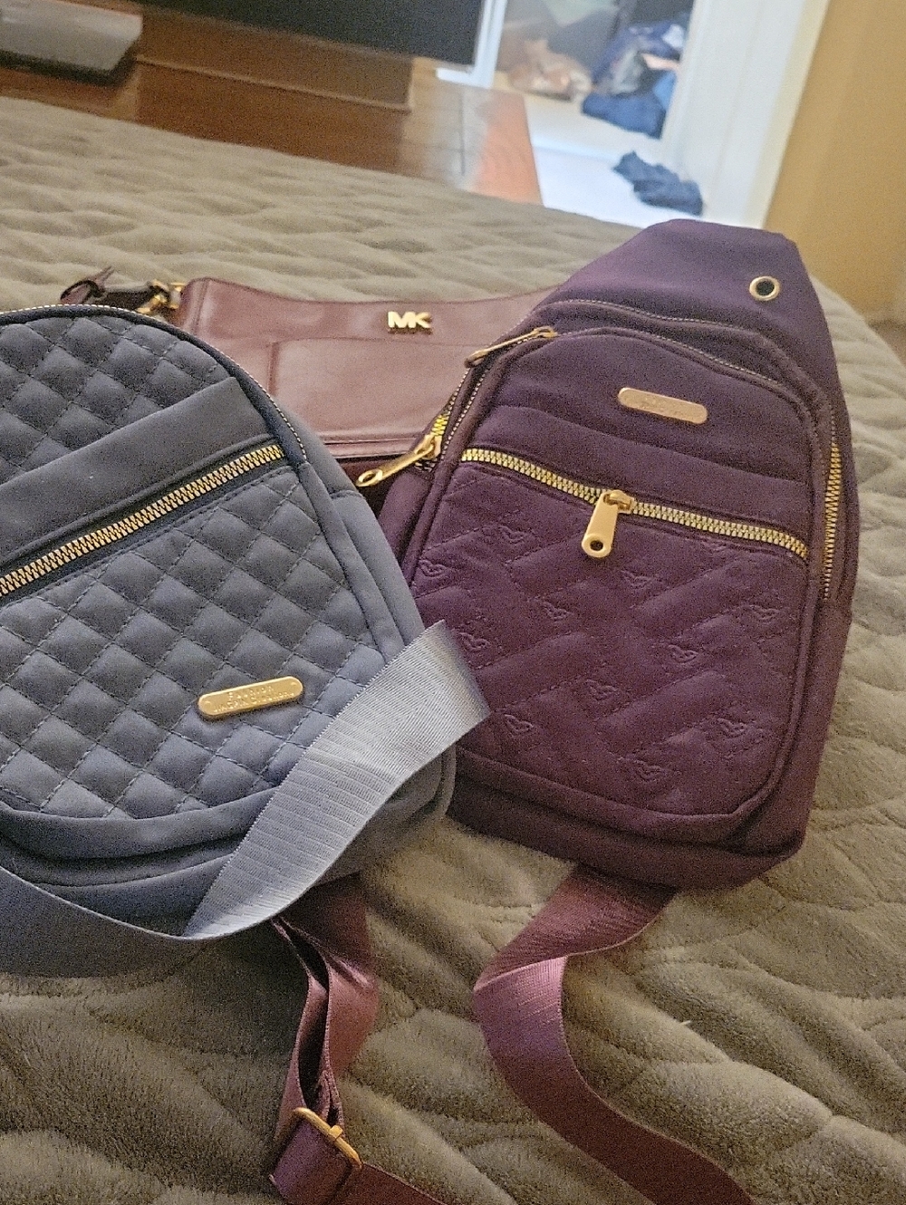 Michael Kors  and Purple And Gray Quilted Crossbody Sling Bag Duo